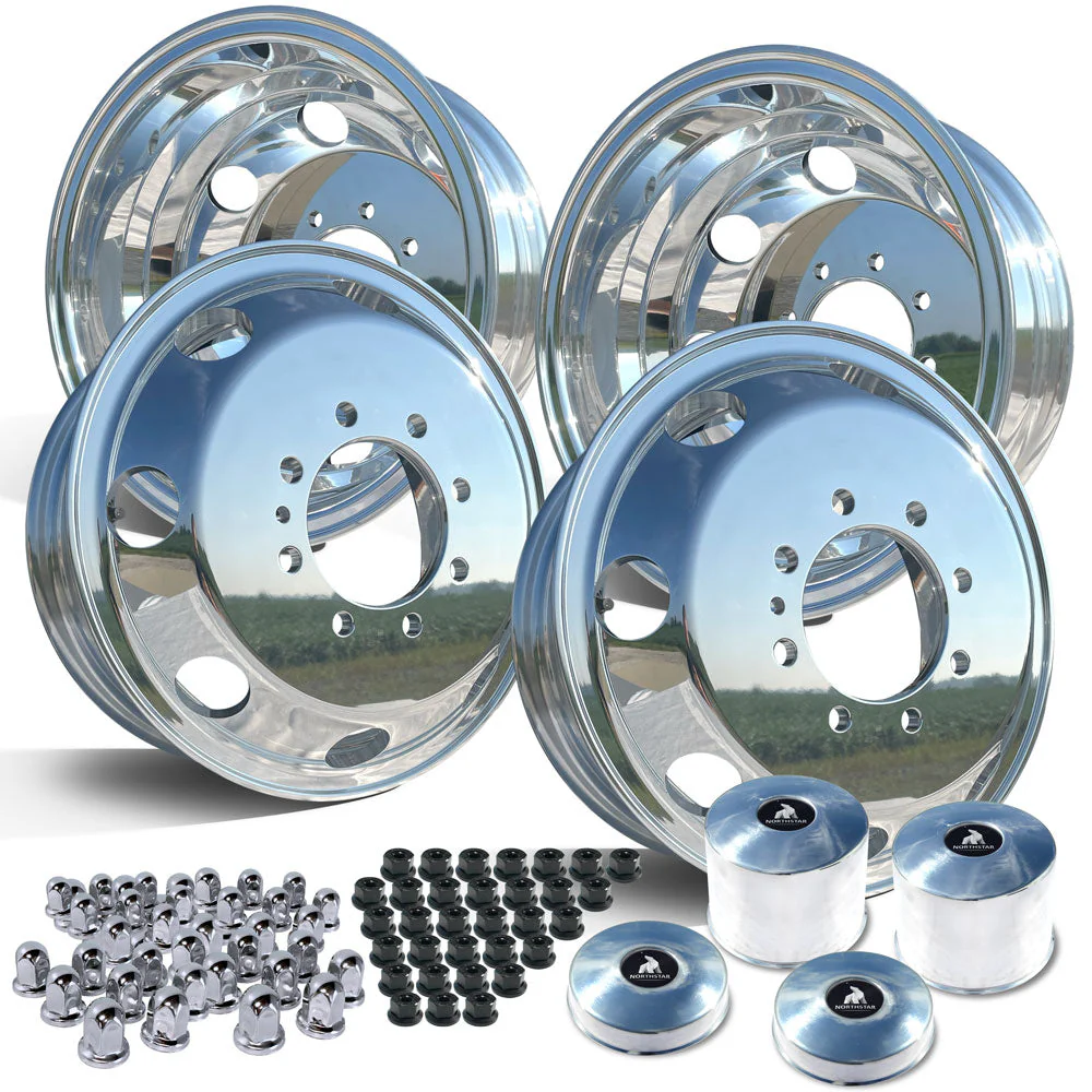 16.0x6.00 Polished Aluminum Wheel Kit for 1994-2011 Ram 3500 DRW 8x6.5" Bolt Pattern