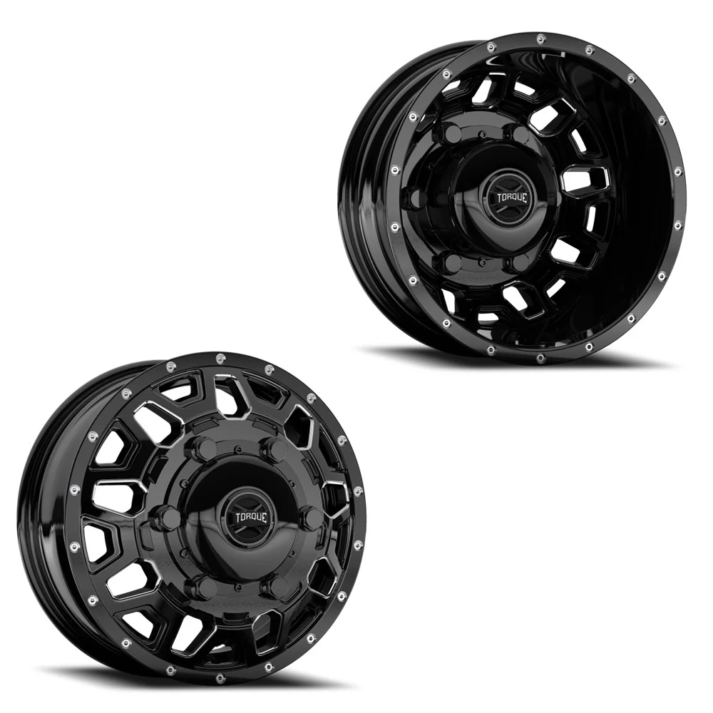 16x6 Torque TW514C Rush Gloss Black Milled SPRINTER DUALLY Wheels 6x205 Set of 4 (Fits Stock Tire Sizing)