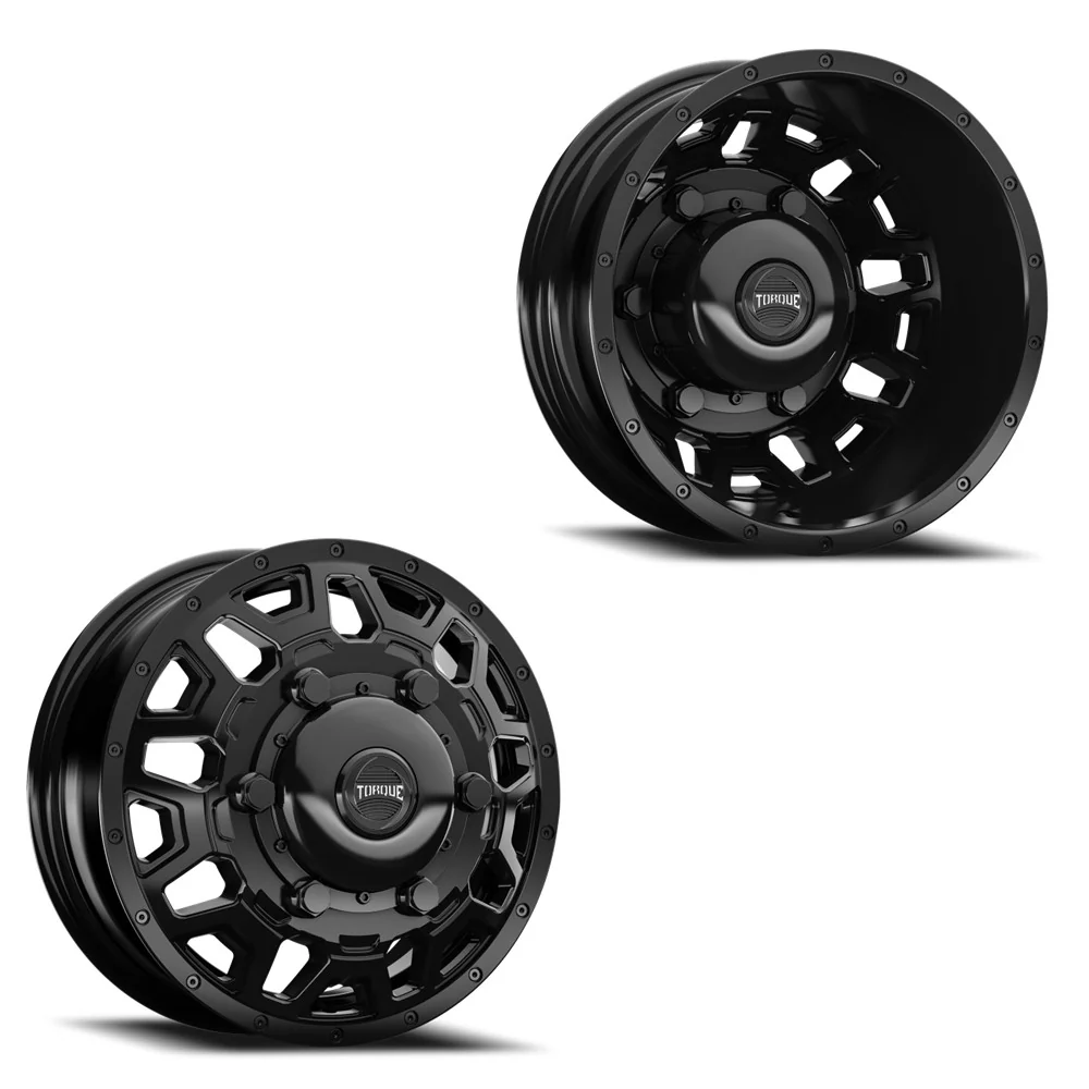 16x6 Torque TW514C Rush Satin Black SPRINTER DUALLY Wheels 6x205 Set of 4 (Fits Stock Tire Sizing)