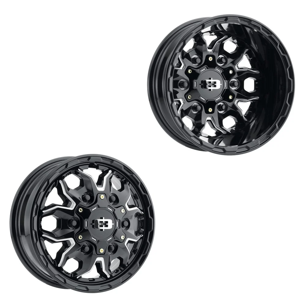 16x6 Vision 410 KorUPt Gloss Black Milled FORD TRANSIT HD DUALLY Wheels 6x180 Set of 4 (Fits Stock Tire Sizing)