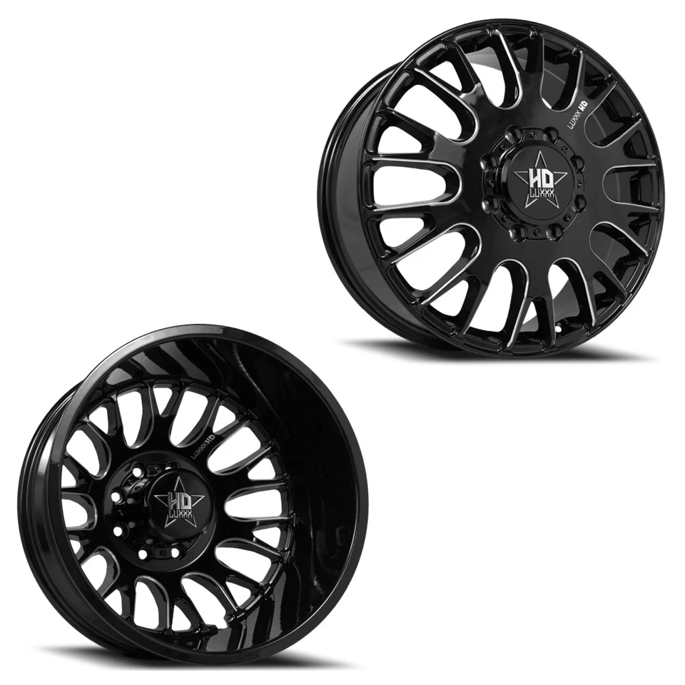 20x8.25 Luxxx LHD34 Blk Mill 05-UP FORD 19-UP DODGE DUALLY Wheels 8x200 Set of 6 (Fits up to 12.50 Tire)