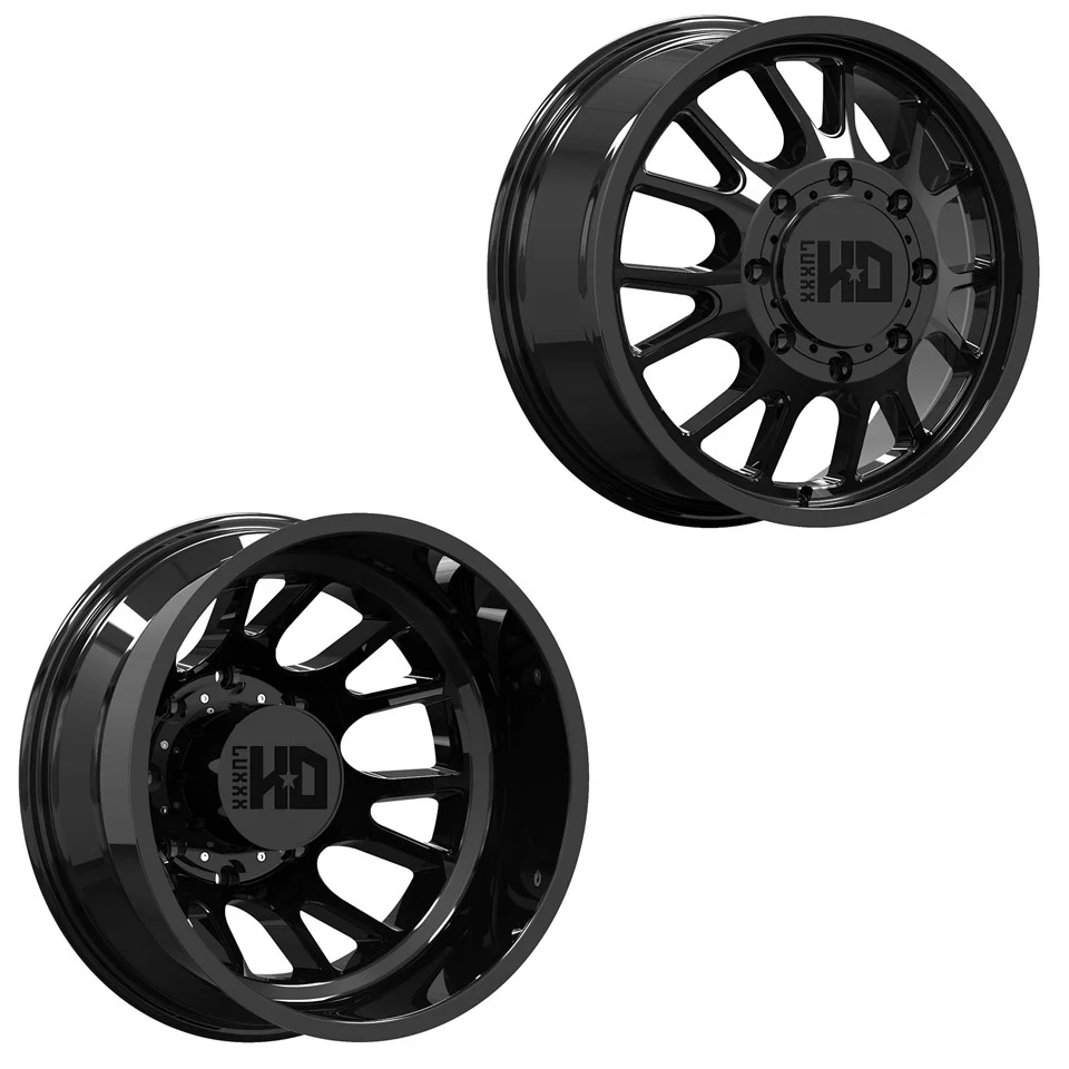 17x6.5 Luxxx LHD37 Gloss Blk PRE-11 GM PRE-19 DODGE DUALLY Wheels 8x6.5 Set of 4 (Fits Stock Tire Sizing)