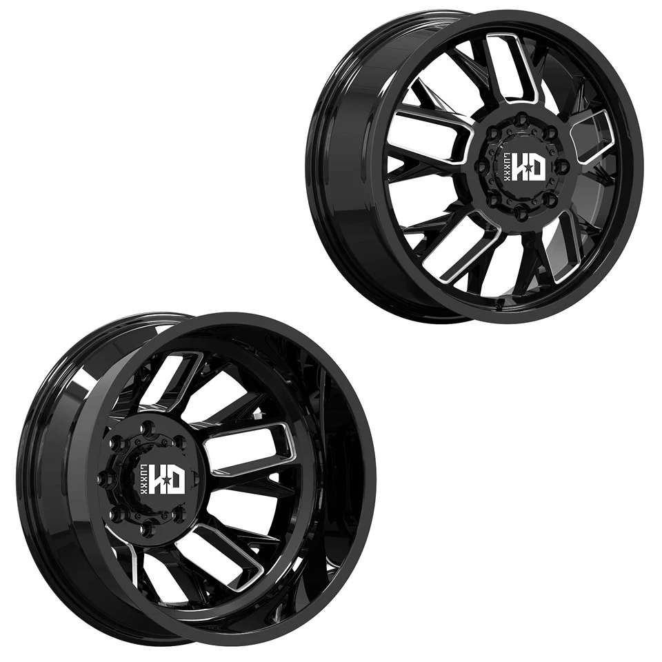 20x8.25 Luxxx LHD39 Blk Mill 05-UP FORD 19-UP DODGE DUALLY Wheels 8x200 Set of 6 (Fits up to 12.50 Tire)