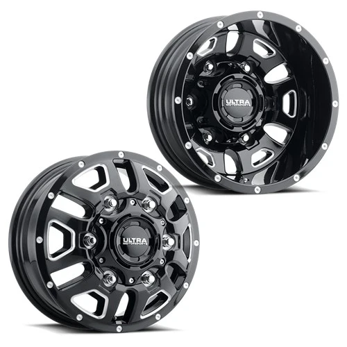 17x6.5 Ultra 003BM Hunter Gloss Black Milled 11-UP GM DUALLY Wheels 8x210 Set of 4 (Fits Stock Tire Sizing)