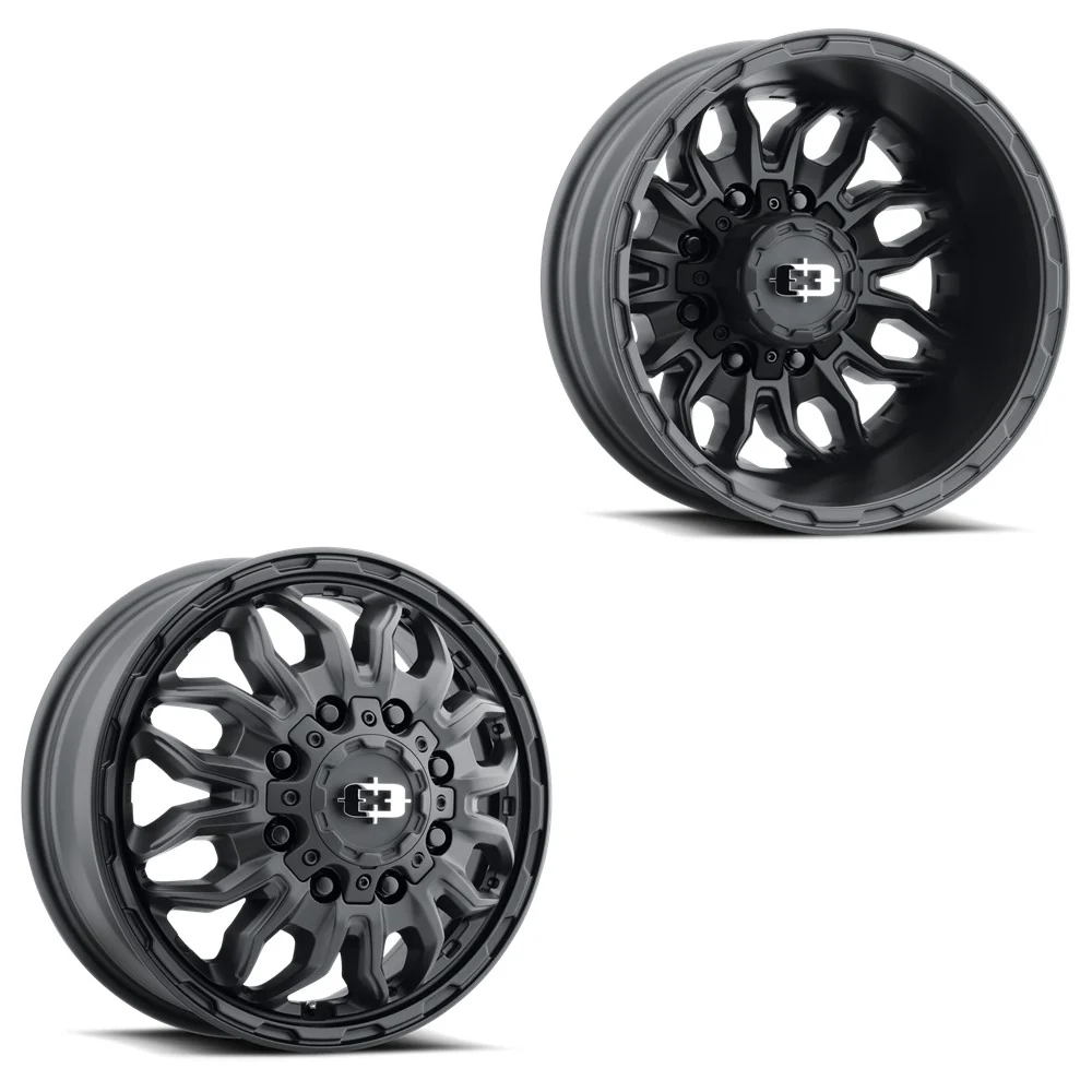 17x6.5 Vision 410 KorUPt Satin Black 05-UP FORD 19-UP DODGE DUALLY Wheels 8x200 Set of 4 (Fits Stock Tire Sizing)