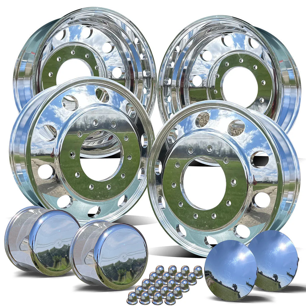 19.5x6.00 Northstar Mirror Polished Both Sides 10 Vent Hole Ford F450/F550 4 Wheel Kit - Image 4