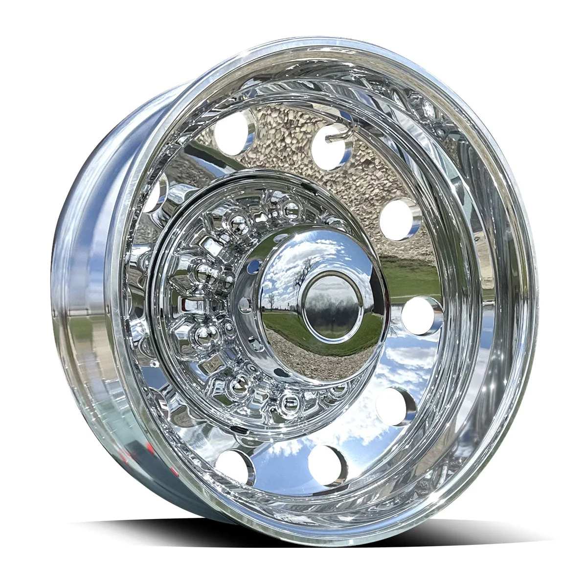 19.5x6.00 Northstar Mirror Polished Both Sides 10 Vent Hole Ford F450/F550 4 Wheel Kit - Image 9