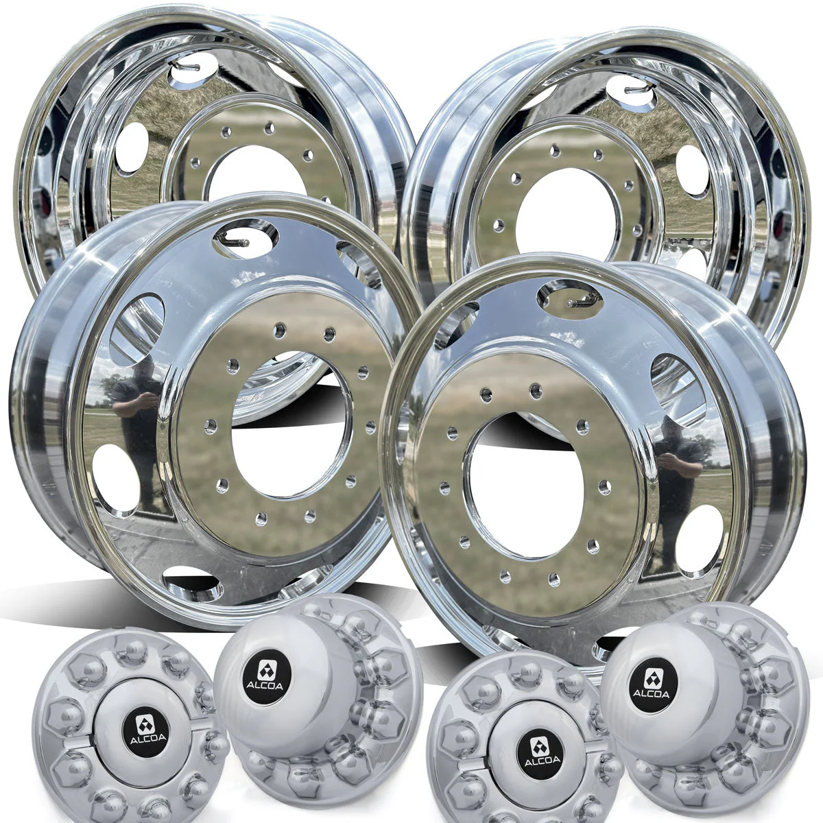 19.5x6.00 Northstar Mirror Polished Both Sides Ford F450/F550 DRW 4 Wheel Kit (Oval Hole Design) - Image 2