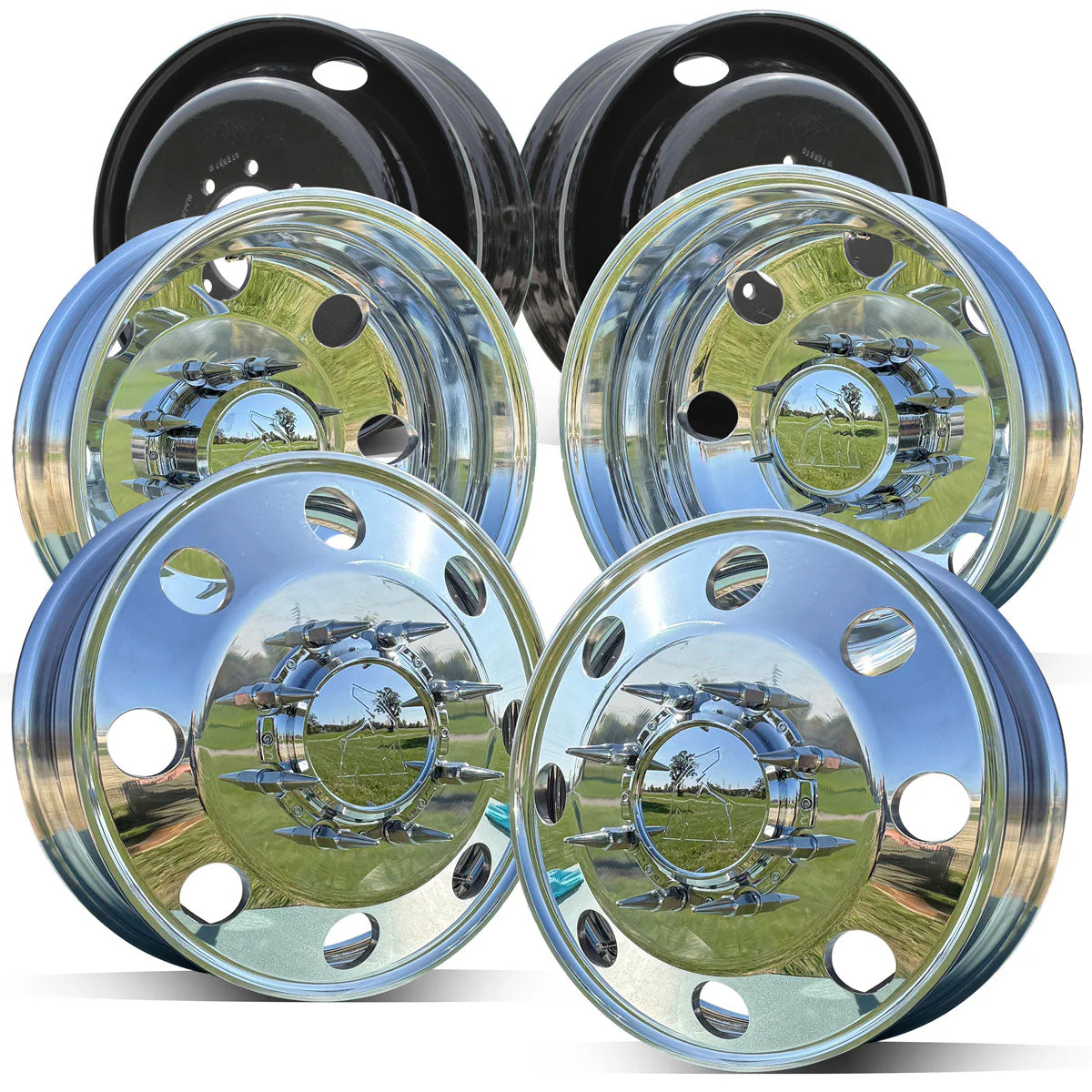 19.5x6.75 Northstar Mirror Polished Both Sides 1994-2011 Dodge Ram 3500 DRW 8x6.5" 6 Wheel Direct Bolt Kit - Image 2