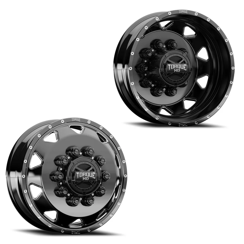 19.5x6 Torque HD TW643F Haulin Gloss Black Milled FORD/DODGE FORGED DUALLY Wheels 10x225 Set of 4 (Fits Stock up to 245 tire)