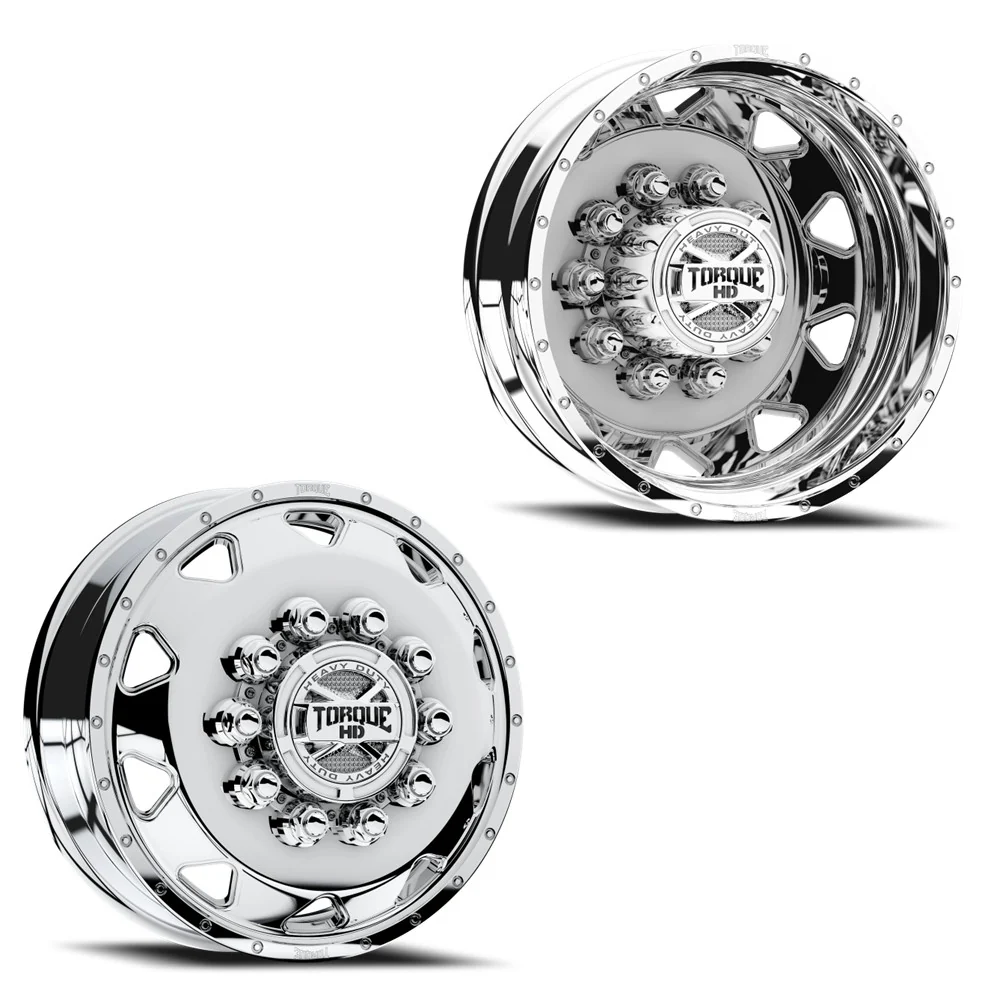 19.5x6 Torque HD TW643F Haulin Hyper Clear FORD/DODGE FORGED DUALLY Wheels 10x225 Set of 4 (Fits Stock up to 245 tire)