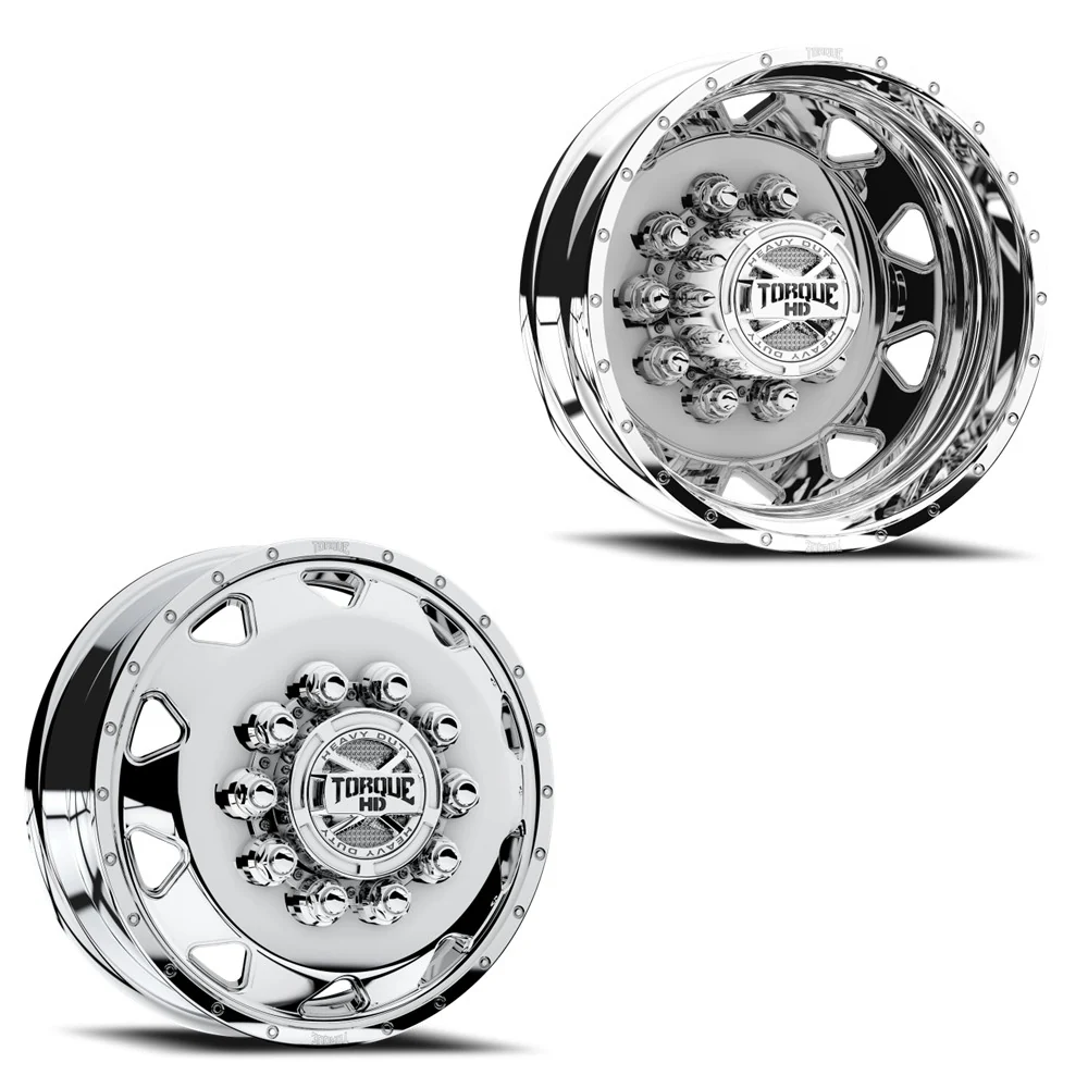 19.5x6 Torque HD TW643F Haulin Polished FORD/DODGE FORGED DUALLY Wheels 10x225 Set of 4 (Fits Stock up to 245 tire)