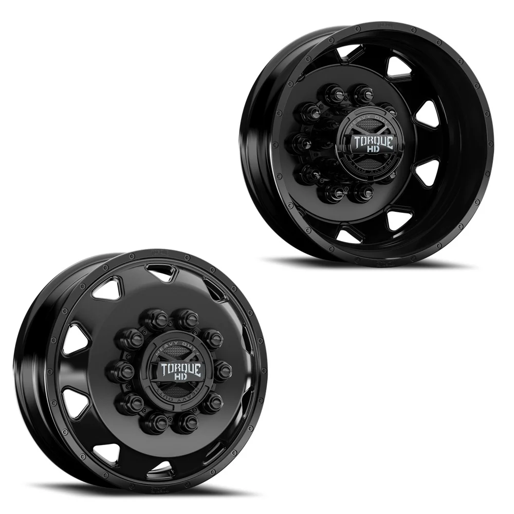 19.5x6 Torque HD TW643F Haulin Satin Black FORD/DODGE FORGED DUALLY Wheels 10x225 Set of 4 (Fits Stock up to 245 tire)