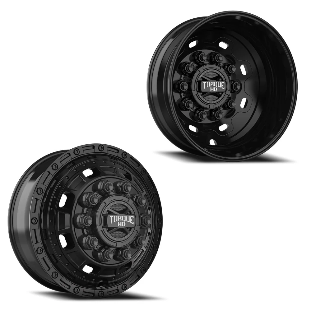 19.5x6 Torque HD TW644R Javelin Satin Black FORD/DODGE DUALLY Wheels 10x225 Set of 4 (Fits Stock up to 245 tire)