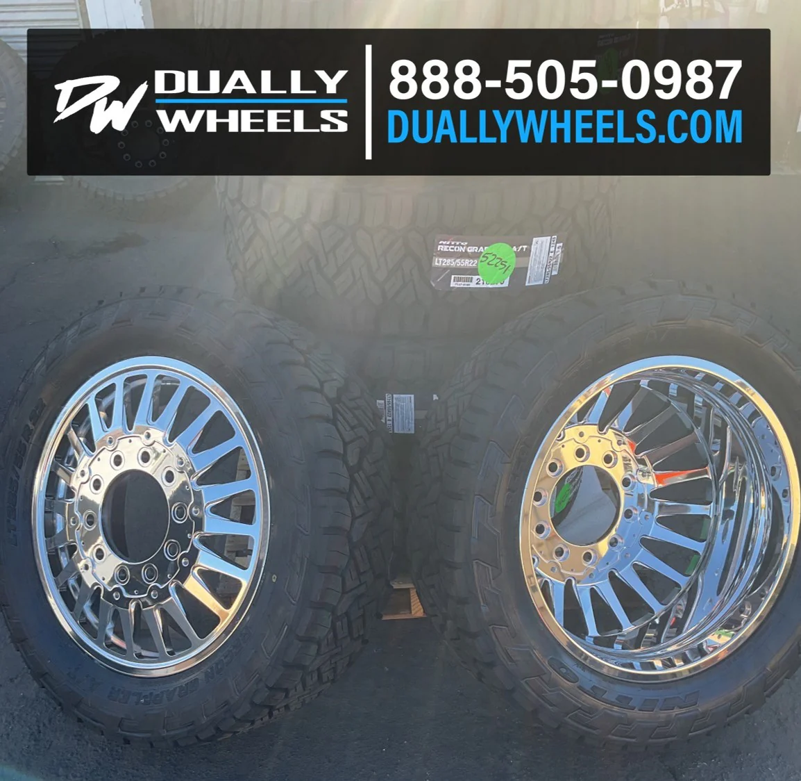 22x8.25 DDC The Spoke Polished 11-UP GM FORGED DUALLY Wheels 8x210 Set of 6 (Lug Nuts Included) Fits UP to 12.50 tire - Image 2