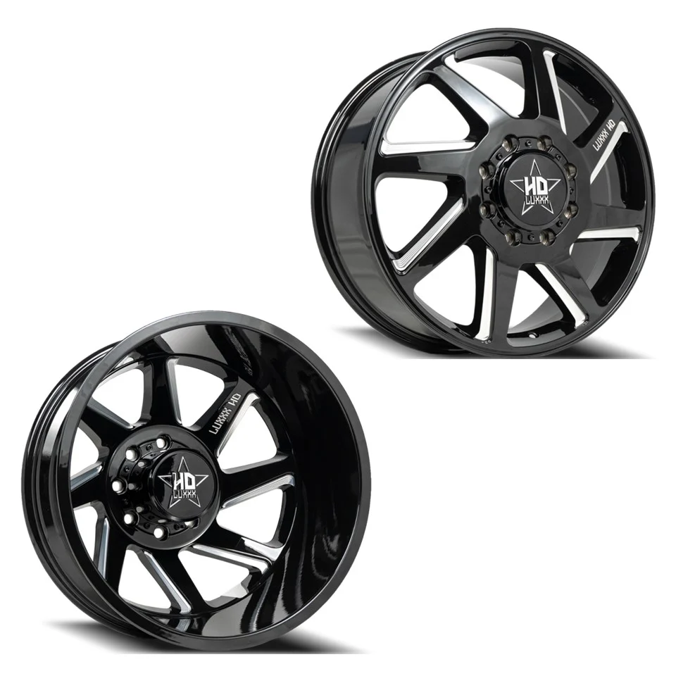 20x8.25 Luxxx LHD14 Blk Mill 05-UP FORD 19-UP DODGE DUALLY Wheels 8x200 Set of 6 (Fits up to 12.50 tire)