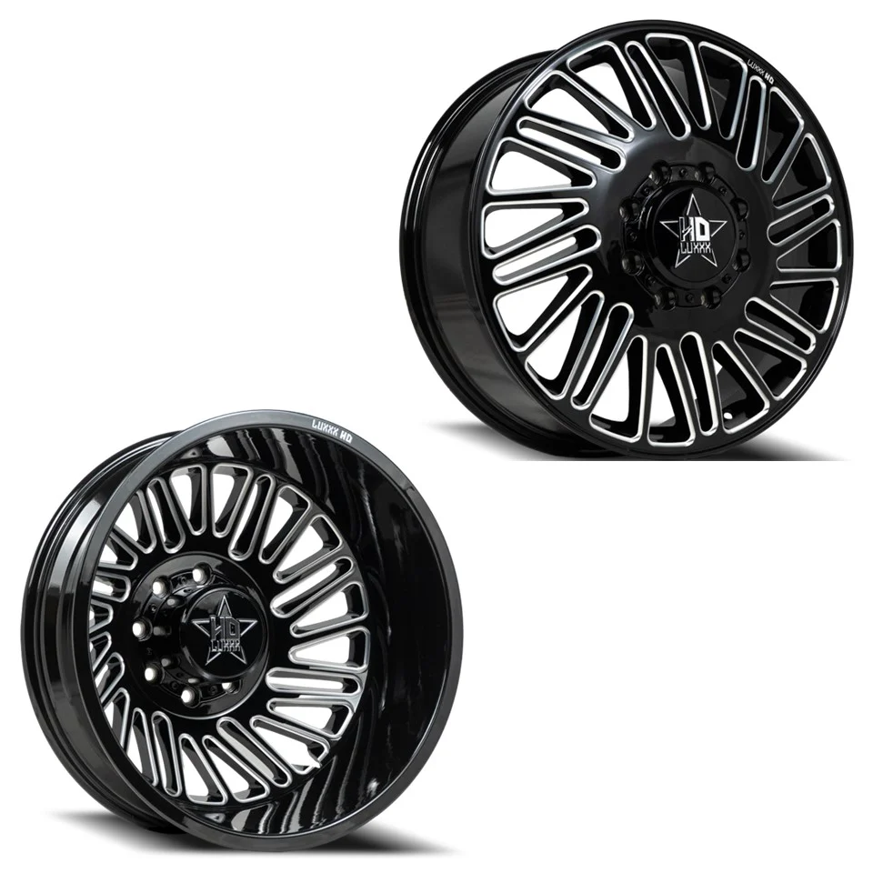 20x8.25 Luxxx LHD19 Blk Mill 05-UP FORD 19-UP DODGE DUALLY Wheels 8x200 Set of 6 (Fits up to 12.50 Tire)