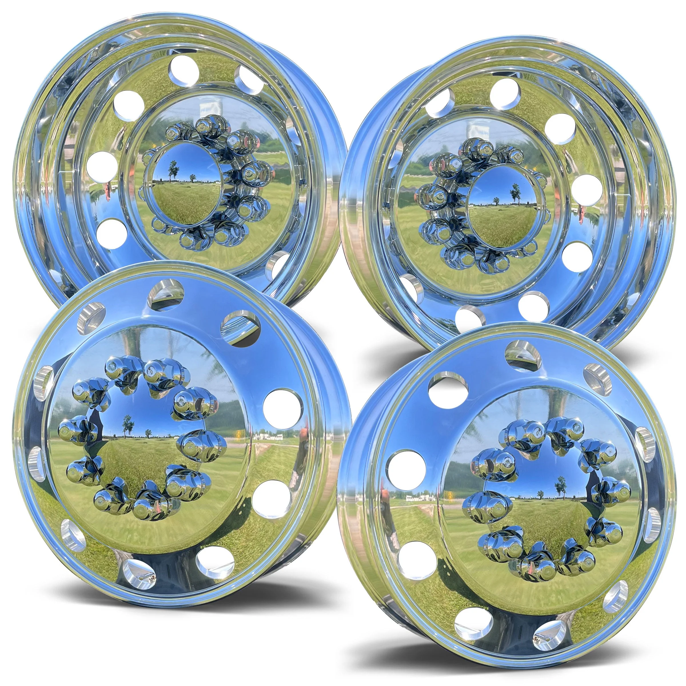 22.5x6.75 Northstar Direct Bolt-On 6-Wheel Kit – Fits 2005–Present Ford F-450/F-550 DRW (Mirror Polished Aluminum & Steel Duals)
