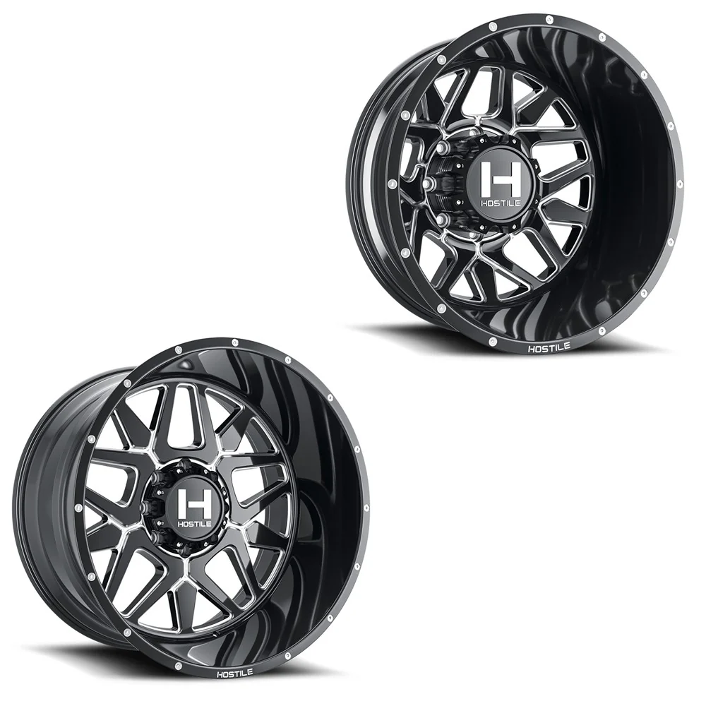 20x10 Hostile H402 Diablo Blade Cut (Black Milled) 19-UP DODGE DUALLY SUPER SINGLE Wheels 8 Lug Set of 6 (Fits up to 12.50 tire)