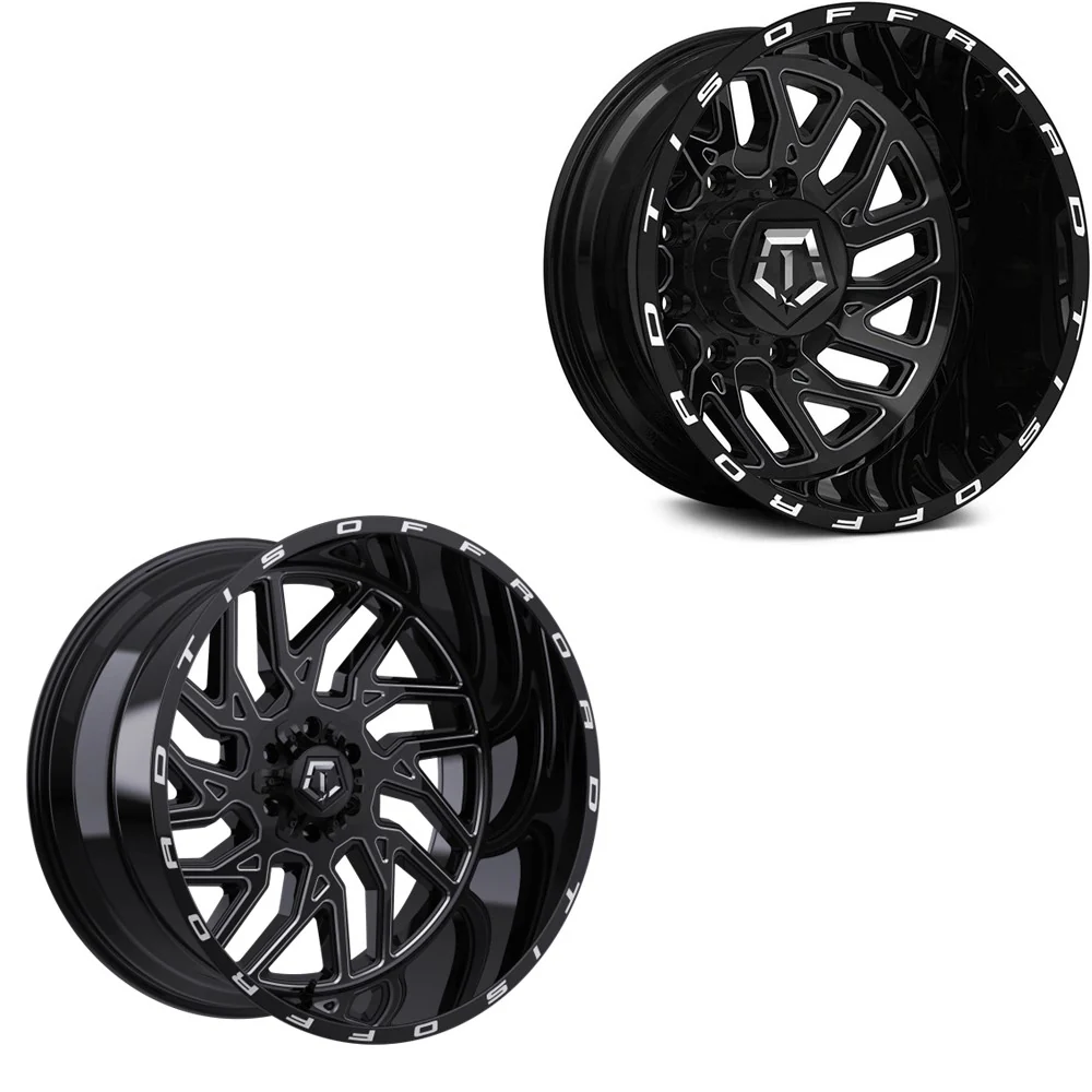 20x12 TIS 544BM Gloss Black Milled 19-UP DODGE DUALLY SUPER SINGLE Wheels 8 Lugs Set of 6 (Fits UP to 12.50 tire)