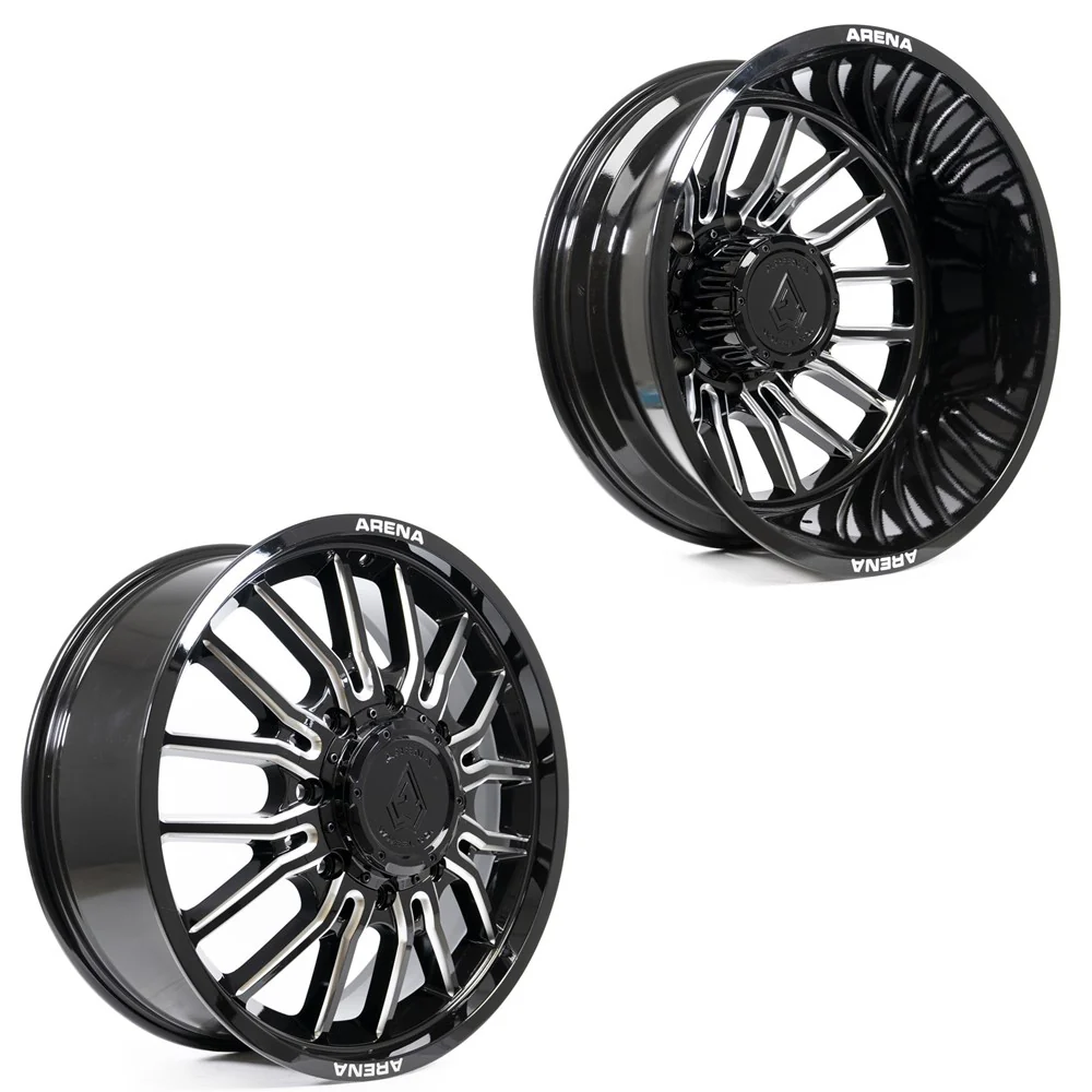 22x8.25 Arena A113 Thunder Gloss Black and Milled 05-UP FORD 19-UP DODGE DUALLY Wheels 8x200 Set of 6 (Fits UP to 12.50 tire)