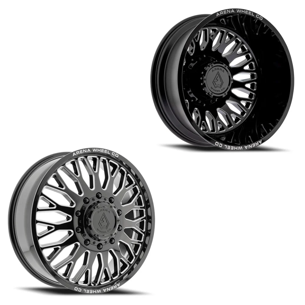 22x8.25 Arena A121 Monarch Gloss Black and Milled 05-UP FORD 19-UP DODGE DUALLY Wheels 8x200 Set of 6 (Fits up to 12.50 tire)
