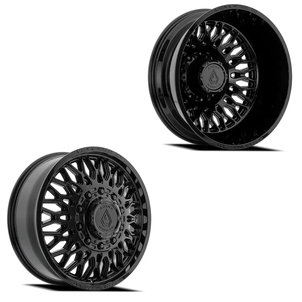 22x8.25 Arena A129 Valkyrie Glossy Black 11-UP GM DUALLY Wheels 8x210 Set of 6 (Fits up to 12.50 tire)