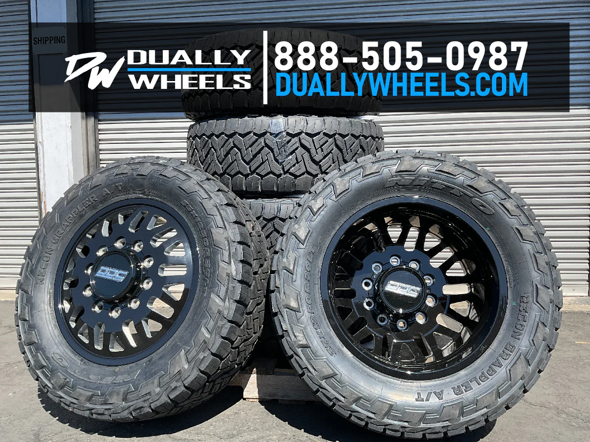 20x8.25 DDC Aftermath Black Milled 11-UP GM DUALLY Wheels 8x210 Set of 6 (Lug Nuts Included) Fits UP to 12.50 tire - Image 3