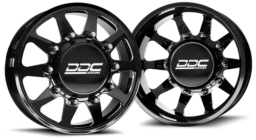 20x8.25 DDC Ten Black Milled 11-UP GM FORGED DUALLY Wheels 8x210 Set of 6 (Lug Nuts AND Billet Lug Covers Included) Fits UP to 12.50 tire