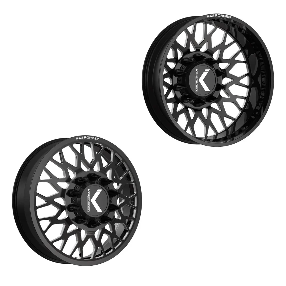 22x8.25 KG1 Forged KD019 Torture-D Gloss Black Premium Milled 05-UP FORD DUALLY Wheels 8x200 Set of 6 (Lug Nuts/Adapters Included) Fits UP to 13.50 tire