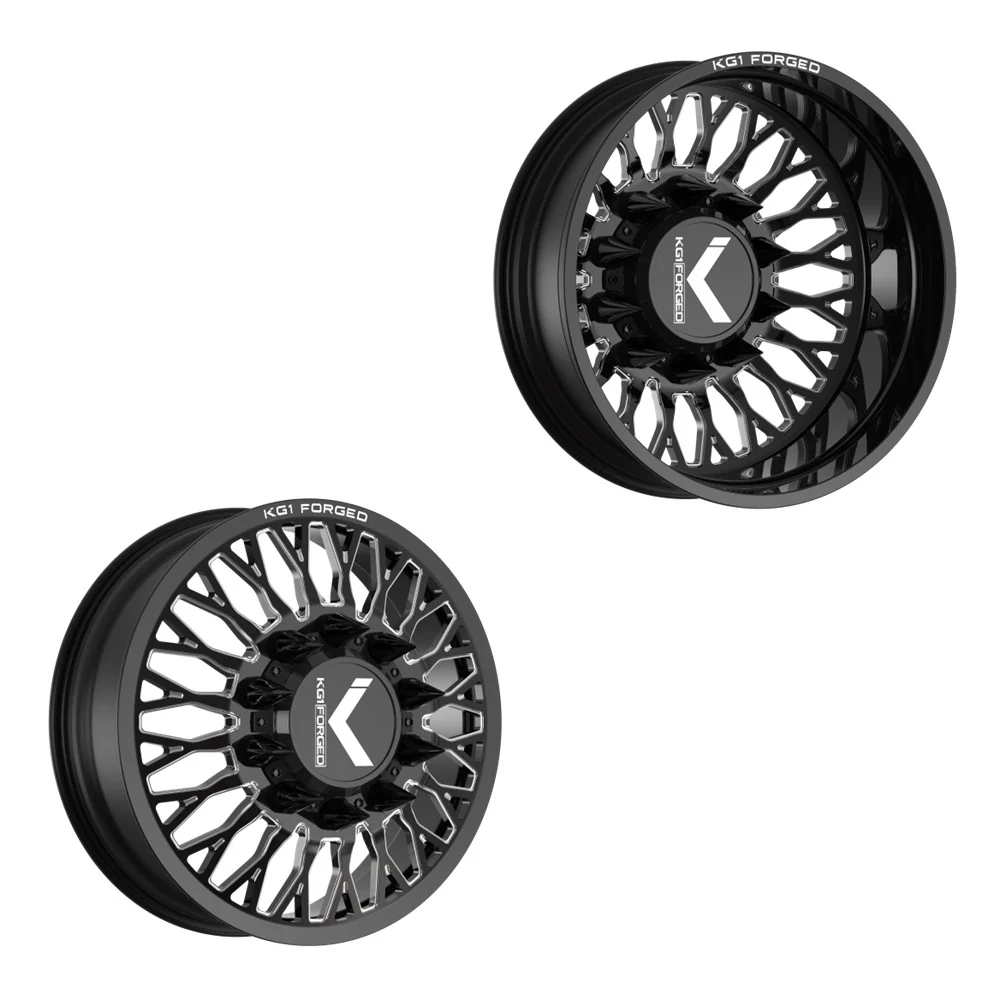 22x8.25 KG1 Forged KD049 Jacked-D Gloss Black Premium Milled 05-UP FORD DUALLY Wheels 8x200 Set of 6 (Lug Nuts/Adapters Included) Fits UP to 13.50 tire