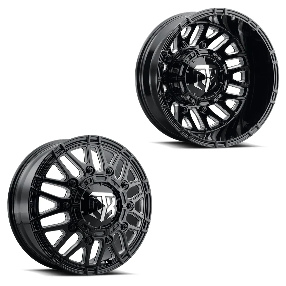 22x8.25 MTX X401BM Banshee Gloss Black & Milled FORD/DODGE DUALLY Wheels 10x225 Set of 6 (Fits up to 12.50 tire)