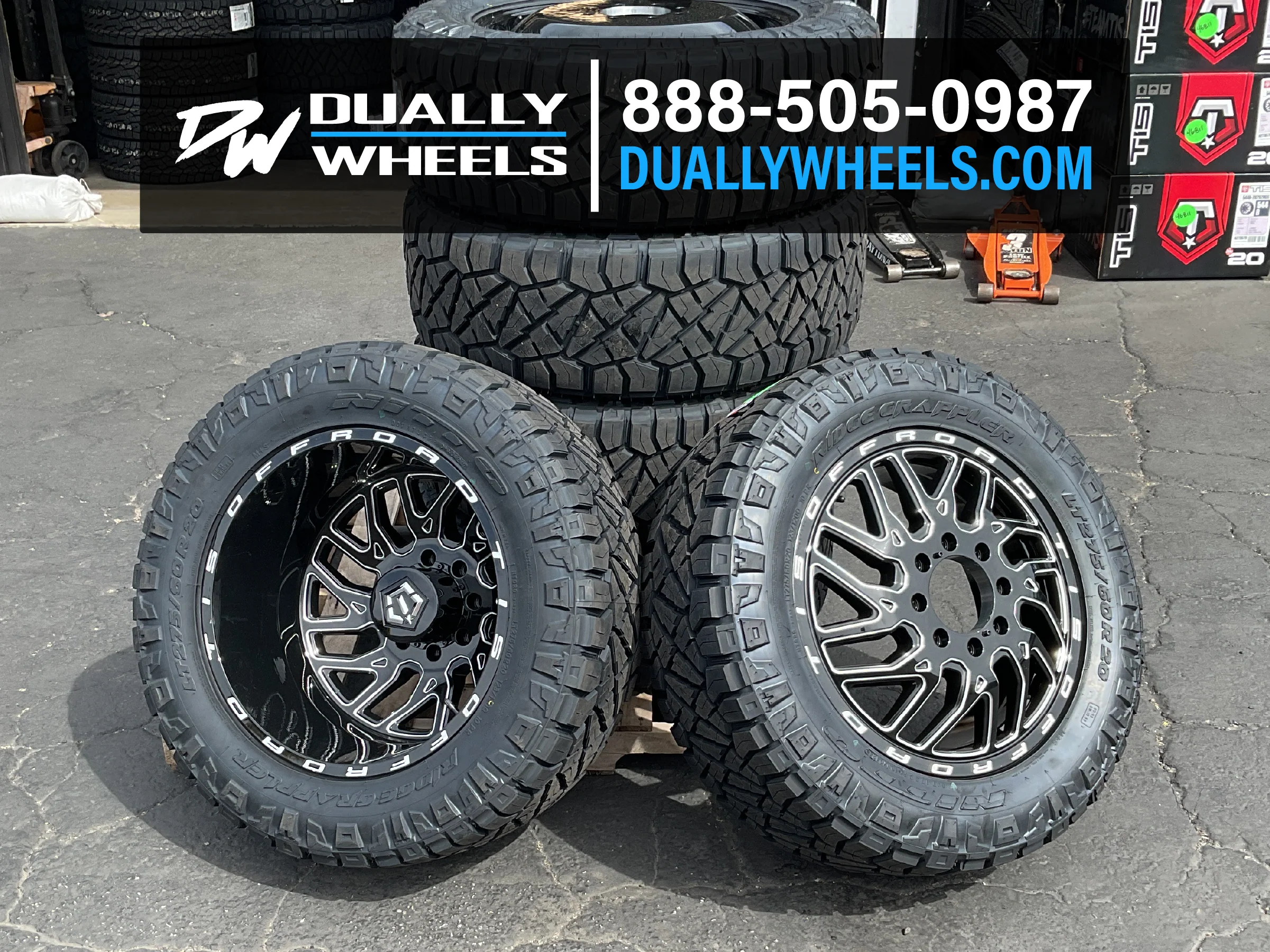 20x8.25 TIS 544BM Gloss Black Milled 05-UP FORD 19-UP DODGE DUALLY Wheels 8x200 Set of 6 (Fits UP to 12.50 tire) - Image 2
