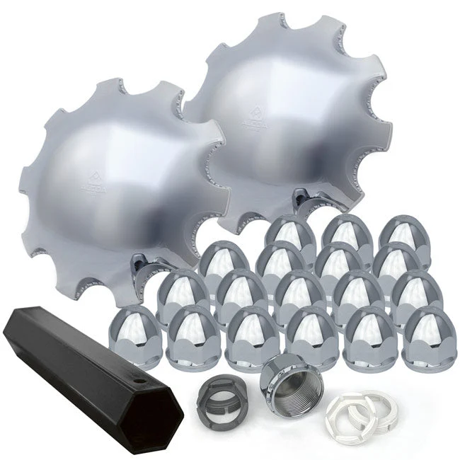 24.5x8.25 Northstar Stud-Pilot Mirror Polished Tandem Rear Axle 6 Wheel Kit - Image 4