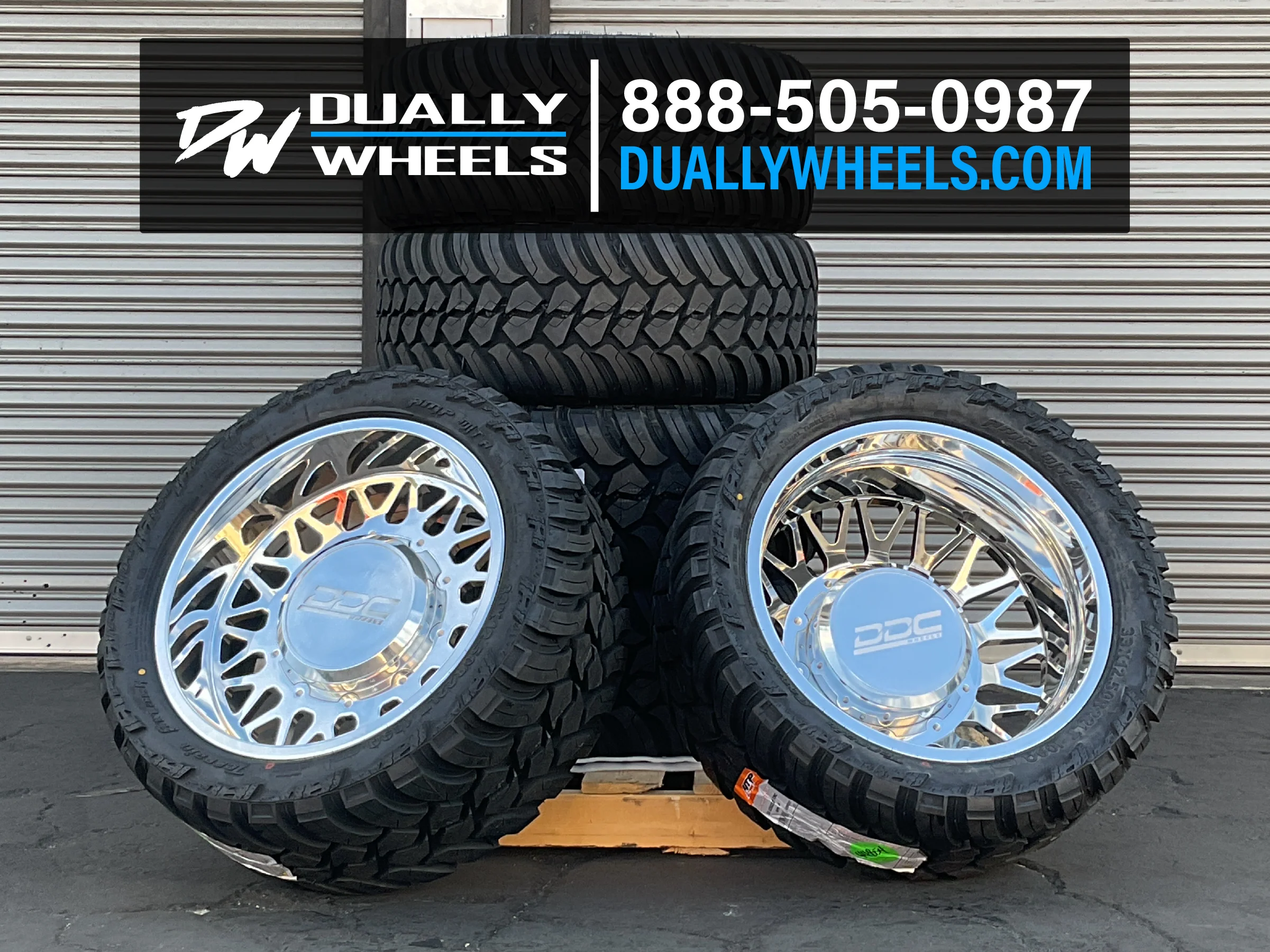 22x10 DDC Mesh Pol 11-UP GM FORGED DUALLY SUPER SINGLE Wheels 8 Lug Set of 6 (Lug Nuts AND Billet Lug Covers Included) Fits UP to 12.50 tire - Image 2