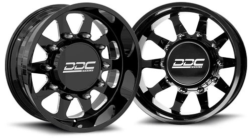 22x10 DDC Ten Blk 05-UP FORD FORGED DUALLY SUPER SINGLE Wheels 8 Lug Set of 6 (Lug Nuts AND Billet Lug Covers Included) Fits UP to 12.50 tire