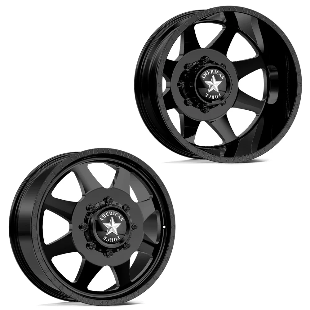 24x8.25 American Force DB02 Monument Black PRE-11 GM DUALLY Wheels 8x6.5 Set of 6 (Fits up to 12.50 tire)