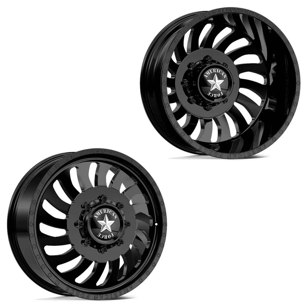 24x8.25 American Force DB06 Wave Black FORD/DODGE DUALLY Wheels 10x225 Set of 6 (Fits up to 12.50 tire)