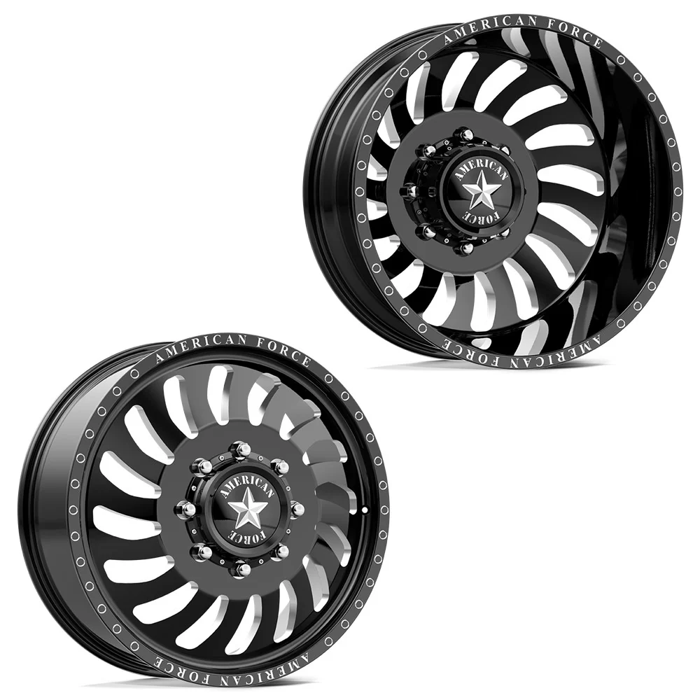 20x8.25 American Force DB06 Wave Gloss Black Milled 11-UP GM DUALLY Wheels 8x210 Set of 6 (Fits up to 12.50 tire)