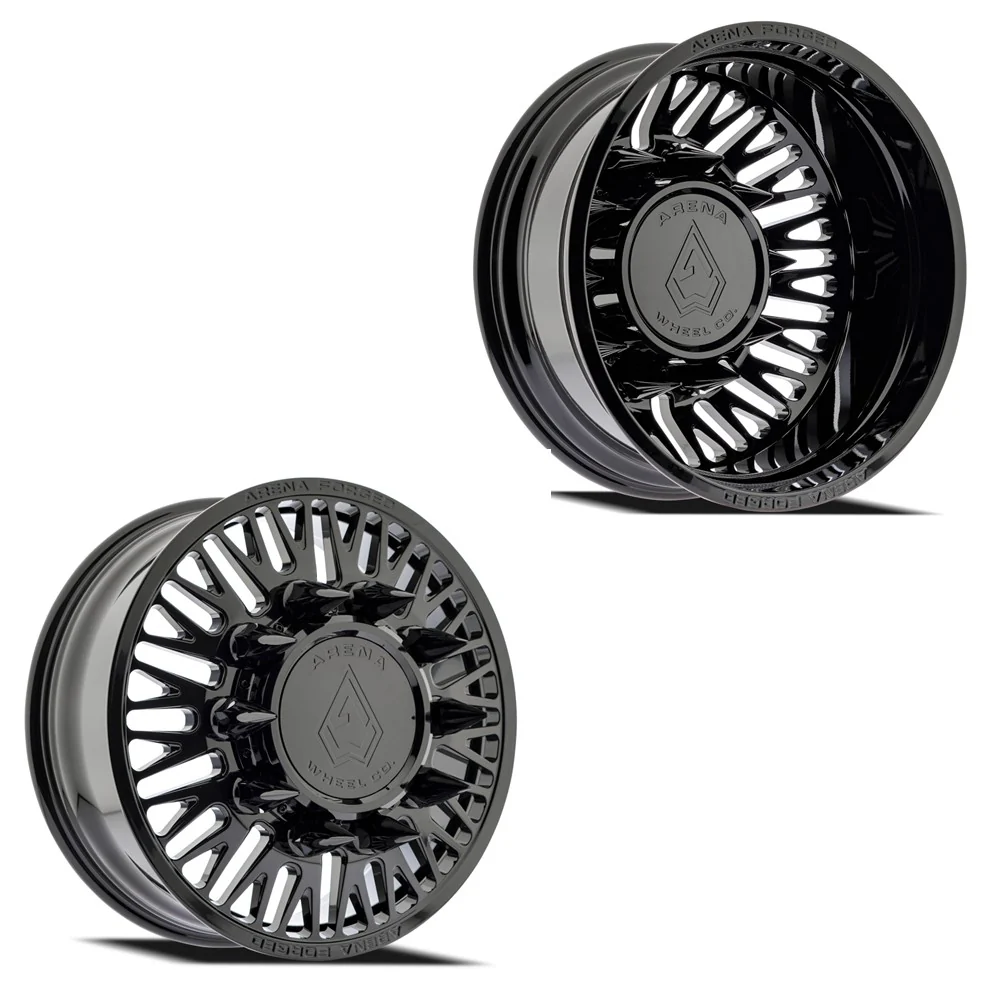 24x8.25 Arena AF101 Casino Glossy Black 05-UP FORD 19-UP DODGE FORGED DUALLY Wheels 8x200 Set of 6 (Fits up to 13.50 tire)