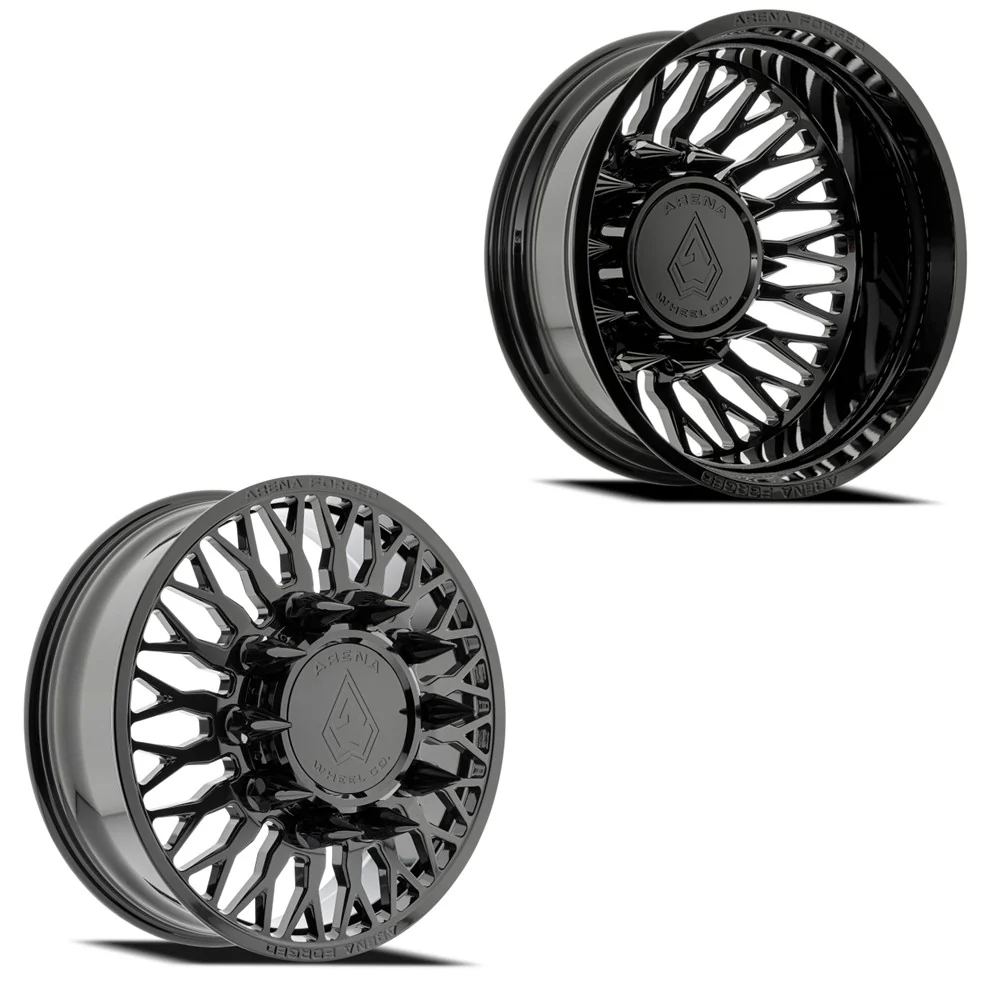 24x8.25 Arena AF102 Maximus Glossy Black 11-UP GM FORGED DUALLY Wheels 8x210 Set of 6 (Fits up to 13.50 tire)