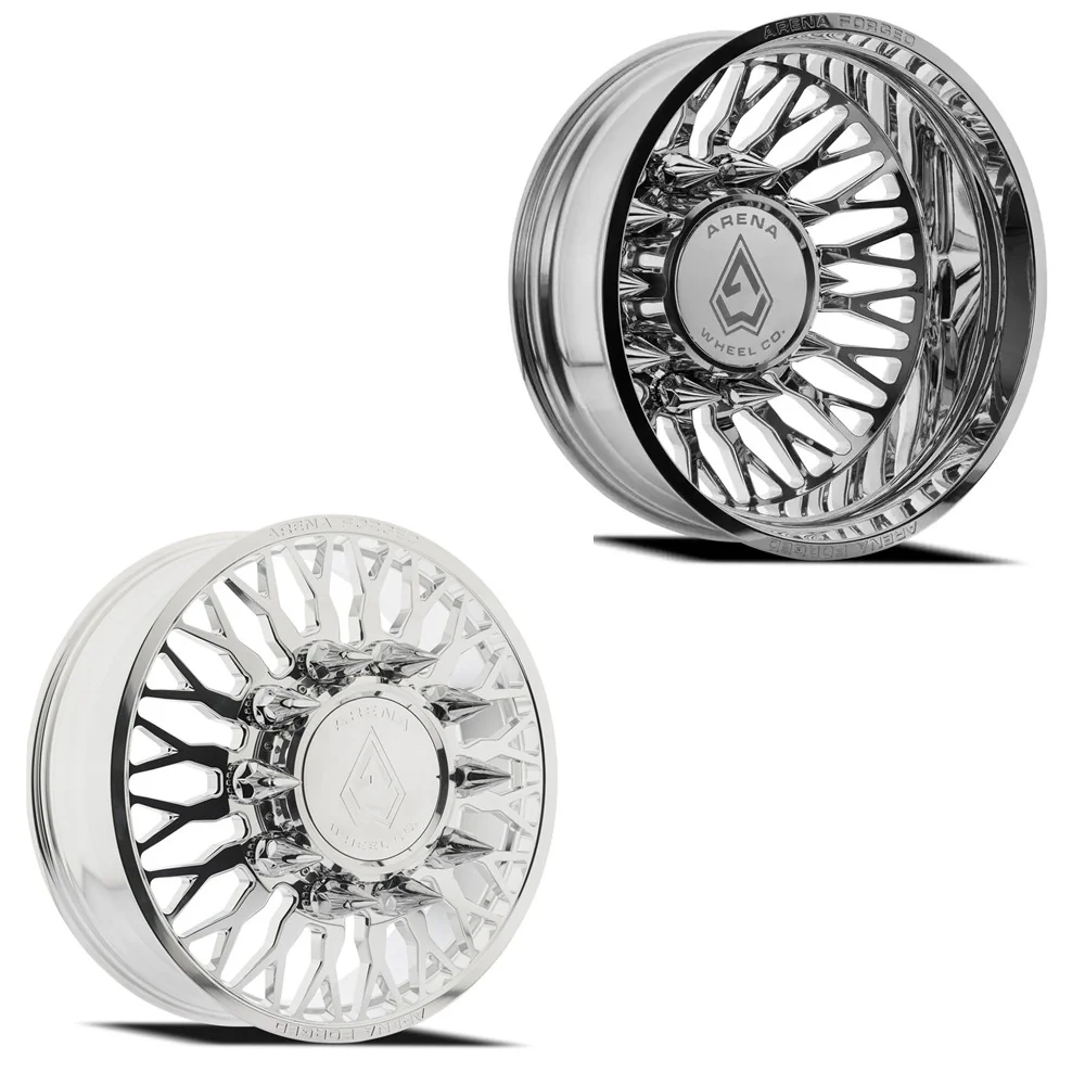 24x8.25 Arena AF102 Maximus Milled and Polished FORD/DODGE FORGED DUALLY Wheels 10x225 Set of 6 (Fits up to 13.50 tire)