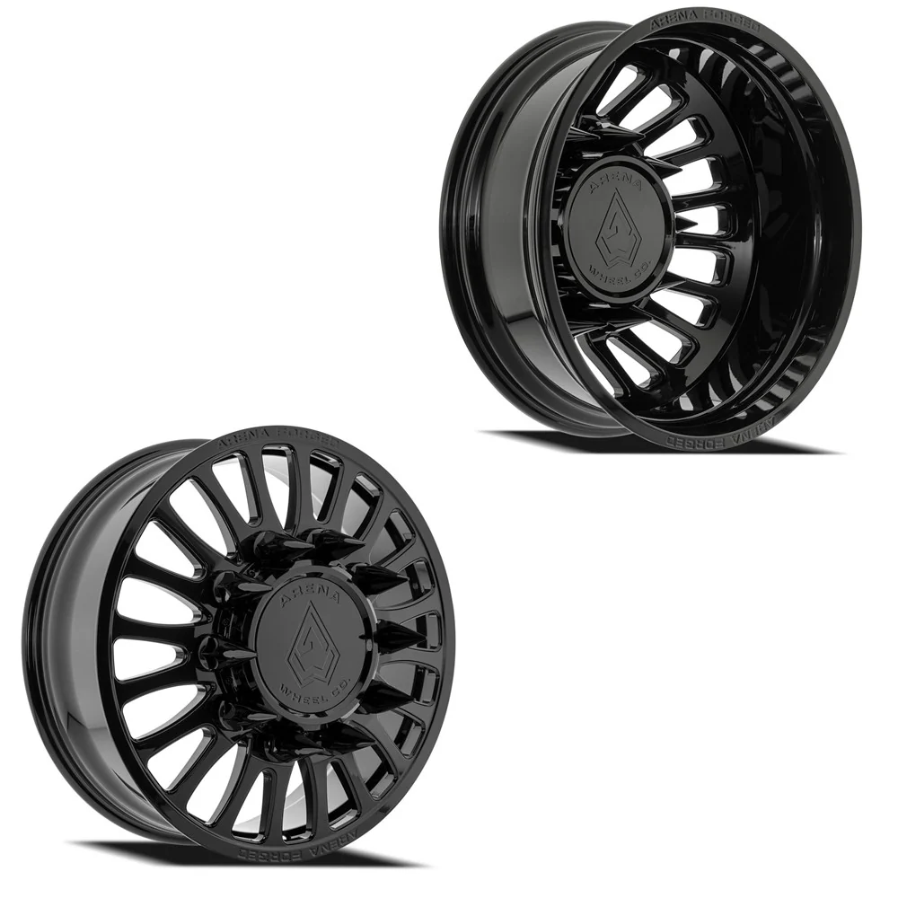 24x8.25 Arena AF103 Shoreline Glossy Black FORD/DODGE FORGED DUALLY Wheels 10x225 Set of 6 (Fits up to 13.50 tire)