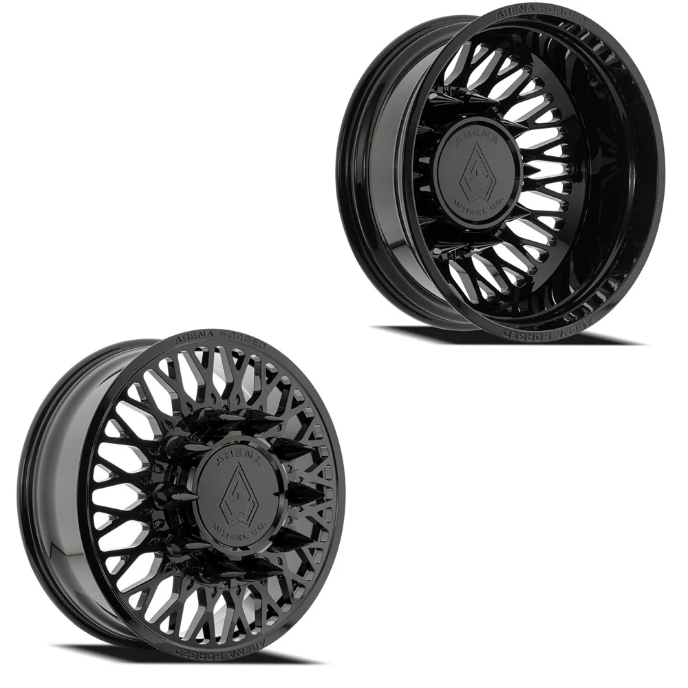 24x8.25 Arena AF104 Stealth Glossy Black 11-UP GM FORGED DUALLY Wheels 8x210 Set of 6 (Fits up to 13.50 tire)