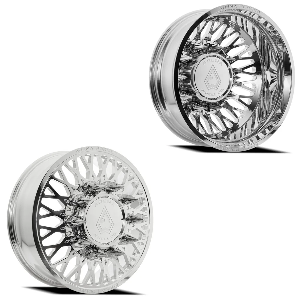 24x8.25 Arena AF104 Stealth Milled and Polished FORD/DODGE FORGED DUALLY Wheels 10x225 Set of 6 (Fits up to 13.50 tire)