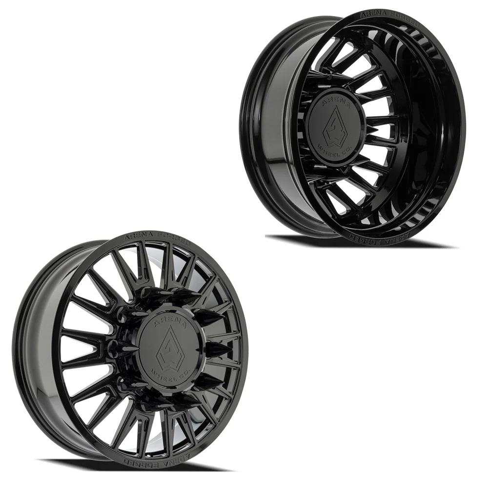 24x8.25 Arena AF105 Imperial Glossy Black FORD/DODGE FORGED DUALLY Wheels 10x225 Set of 6 (Fits up to 13.50 tire)