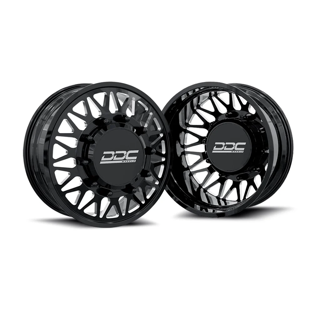 24x8.25 DDC The Mesh Black Milled 05-UP FORD 19-UP DODGE FORGED DUALLY Wheels 8x200 Set of 6 (Lug Nuts/Billet Lug Covers Incl) Fits UP to 12.50 tire