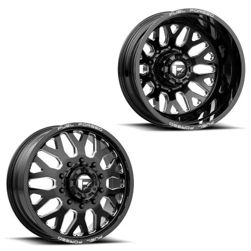 22x8.25 FF19D Fuel Forged Glss Blk Mill FORD F-450/F-550 DODGE 4500/5500 DUALLY Wheels 10x225 Set of 6 (Fits UP to 12.50 tire)