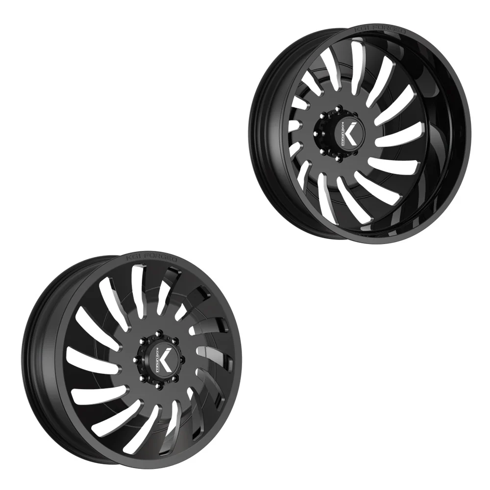 24x8.25 KG1 Forged KD005 Razor DIRECTIONAL Gloss Black 05-UP FORD 19-UP DODGE DIRECTIONAL DUALLY Wheel 8x200 Set of 6 (Fits UP to 12.50 tire)