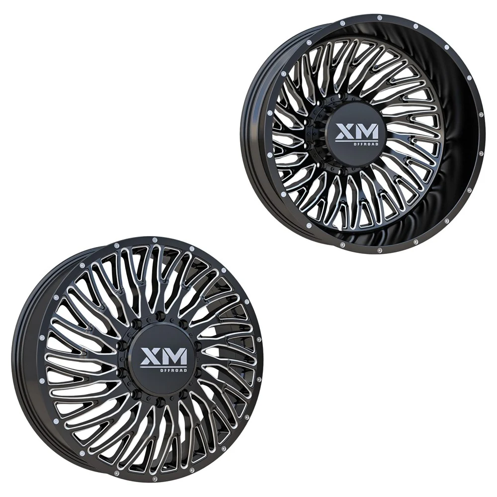 20x8.25 XM Off-Road XM-901 Black Milled 11-UP GM DUALLY Wheels 8x210 Set of 6 (Fits up to 12.50 tire)
